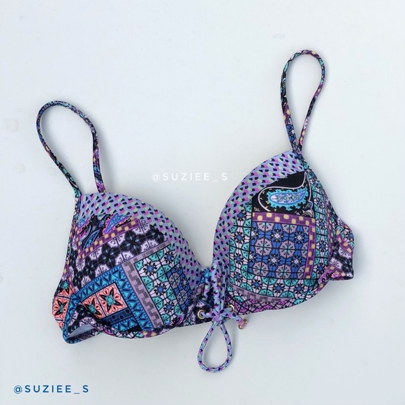 Victoria’s Secret Blue Patchwork Mosaic Print Lace up Bikini Set 34C/S NWT - Picture 4 of 14